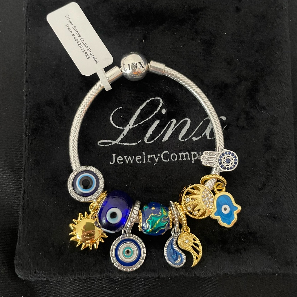 Linx Snake Chain Bracelet With Hamsa And Evil Eye Themed Charms 199$